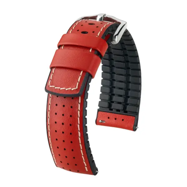 HIRSCH Tiger - Perforated Leather Performance Watch Strap - Red