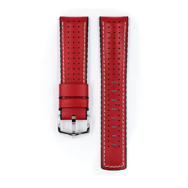 HIRSCH Tiger - Perforated Leather Performance Watch Strap - Red - Image 2